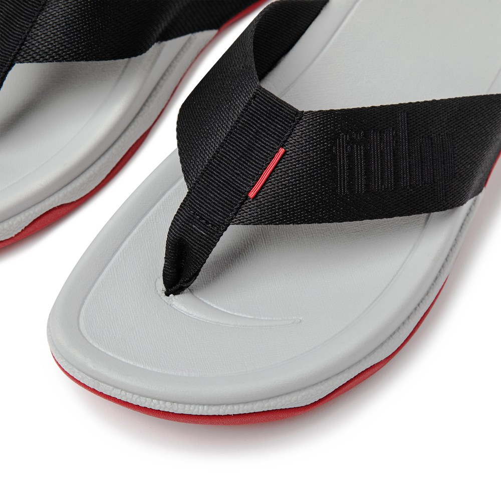 Fitflop Mens Sandals - Surfer Woven Logo Toe-post - Black/Grey - 462-POEXAI